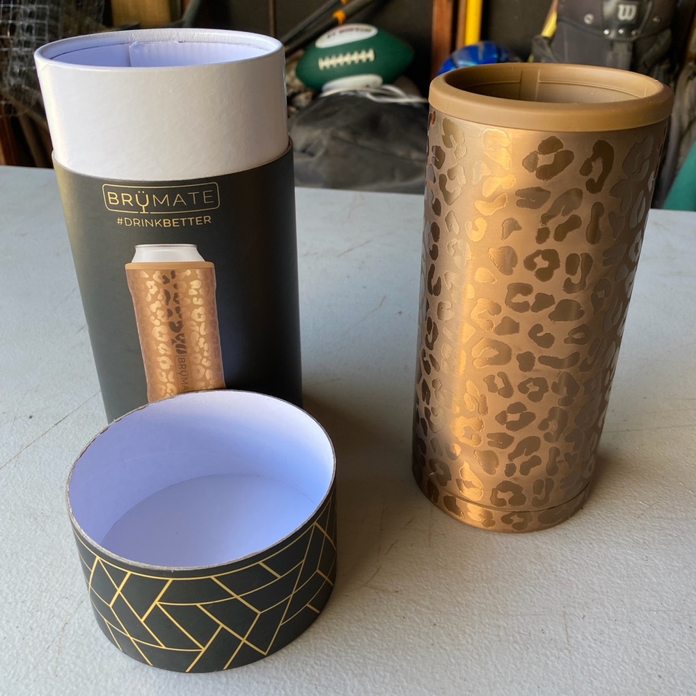 BrüMate Gold Leopard Hopsulator Slim Can Cooler